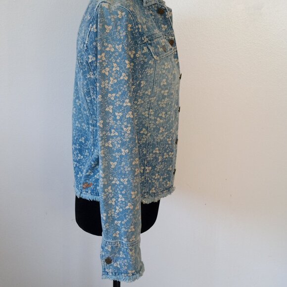 Y2K Plaid Label RALPH Ralph Lauren Sz S Floral Denim Jacket-Faded-Raw Hem/Cuffs - Picture 8 of 10